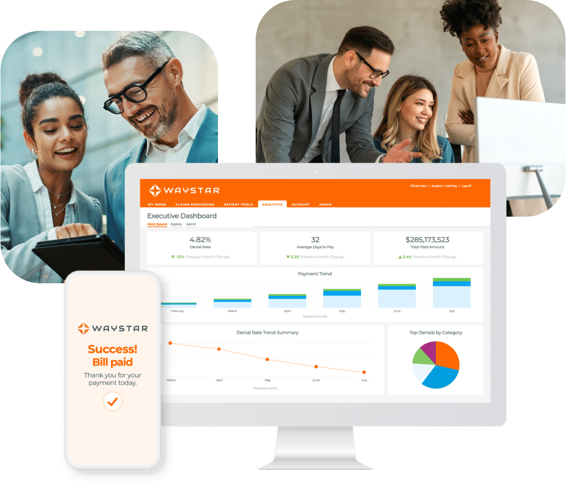 Waystar early adopter graphics, RCM Software screenshot